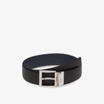 Двусторонний кожаный ремень с выгравированным логотипом Prada, черный - фото