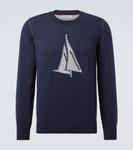 Свитер из хлопка с интарсией Brunello Cucinelli, Navy White - фото