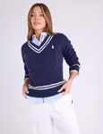 Свитер U.S. Polo Assn Tipped Cable V-neck, темно-синий - фото