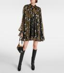 Мини-платье из шелкового крепона с цветочным принтом Etro, Print On Black Base - фото 2