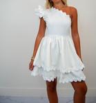 Белое мини-платье с асимметричным плечом и фигурным краем Main Strip - фото 2