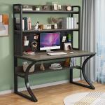 Компьютерный стол Xinmeikai с полкой для хранения, органайзером и книжной полкой, 100x60x170 см, черная рама + светлый орех [Pegboard] - фото 5