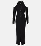 Платье миди из крепа, украшенное кристаллами Rasario, черный - фото