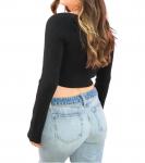 Топ с длинными рукавами в рубчик черного цвета Cotton Candy - фото 2