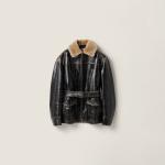 Куртка-кабин из телячьей кожи MIU MIU, черное - фото