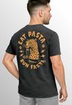 Футболка с принтом VINTAGE BACK EAT PASTA RUN FASTA LEOPARD Neverless, черный - фото