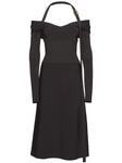 Ferragamo платье миди с открытыми плечами, черный - фото