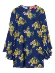 Платье мини с рукавами колокол и цветочным принтом La DoubleJ, синий - фото