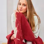 Плед Uni Decke Luxus 2 с бахромой Ibena, красный - фото 4