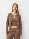 Вязаный кардиган Bershka, Dark beige - фото 2