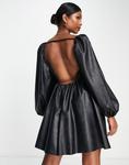 Черное ярусное платье мини из полиуретана с объемными рукавами ASOS DESIGN - фото 3