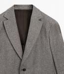 Блейзер Massimo Dutti Tailored Linen Blend Herringbone, серый меланж - фото 3