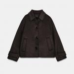 Пальто Zara Cropped Wool, темно-коричневый - фото