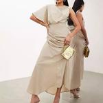 Платье Asos Edition Washed One Shoulder, бежевый - фото