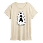 Женская футболка с рисунком Ghost Holding Black Cat, бежевый - фото