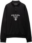 Prada жаккардовая рубашка поло с логотипом, черный - фото