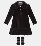 Бархатное платье с рюшами Monnalisa, черный - фото 2