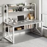 Стол компьютерный 100 см с полкой и стулом, Morandi Gray + White Frame - фото 3