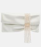 Клатч Zandra из сатина с декоративными элементами Jimmy Choo, Ivory/Light Gold - фото