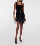 Бархатное мини-платье с перьями Alessandra Rich, черный - фото 2