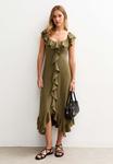 Платье New Look RUFFLED ASYMMETRIC MIDI, Khaki/Green - фото 2
