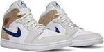 Кроссовки Air Jordan 1 Mid White Khaki Blue Void, белый - фото 8