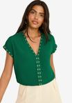 Блуза Love & Roses EYELET V-NECK SHORT SLEEVE , Green - фото