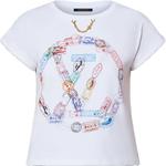 Футболка Louis Vuitton с принтом в виде штампов и круглого логотипа, белая - фото