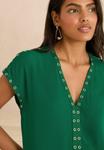 Блуза Love & Roses EYELET V-NECK SHORT SLEEVE , Green - фото 3