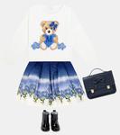 Юбка из матлассе с цветочным принтом Monnalisa, синий - фото 2