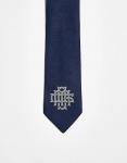 Галстук ASOS DESIGN с вышивкой темно-синего цвета - фото