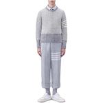 Джемпер вязаный с 4-полосной полоской THOM BROWNE, серый - фото