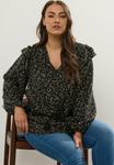 Блуза Yours Clothing LEAF PRINT FRILL, Black/Anthracite - фото 4
