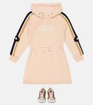 Хлопковое платье с капюшоном и логотипом Chloé, розовый - фото 2