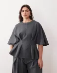 Темно-серый топ с короткими рукавами и складками на талии ARRANGE - фото