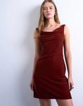 Бархатное мини-платье Topshop с перекрученными плечами в табачном цвете - фото 3