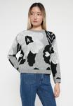 Джемпер ONLY ONLJADE FLOWER O NECK , Light Grey Melange/White/Black /Mottled Light Grey - фото 4
