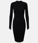 Мини-платье из трикотажного джерси в рубчик Courrèges, черный - фото