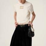 Футболка из джерси Miu Miu, бежевый - фото 4