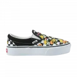 Слипоны женские в клетку Vans с цветочным принтом, черный/белый - фото