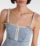 Мини-платье из денима с декоративным бантом Self-Portrait, светло-синий - фото 4