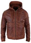 Бомбер кожаный TruClothing с капюшоном, коричневый - фото