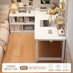 Угловой компьютерный стол с полками, 120 см, теплый белый + семисекционный шкаф - фото