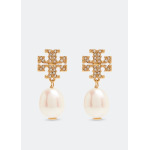 Серьги TORY BURCH Kira pavé pearl drop earrings, золотой - фото