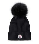 Рельефная шапка из чистой шерсти Moncler Enfant, черный - фото