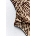 Боди-комбинезон Zara Leopard Asymmetric Draped Tulle, коричневый - фото 3