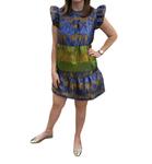 Платье с расклешенными рукавами в металлическом синем THML - фото