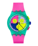 Розовые часы со стрелкой Swatch Neon Flash и пластиком, розовый - фото