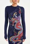 Платье макси DRAGON FLAME LONG SLEEVE Ed Hardy, синий - фото 4
