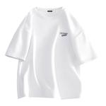 Футболка унисекс MINISO, светло-бежевая (голубая этикетка на груди с логотипом) - фото